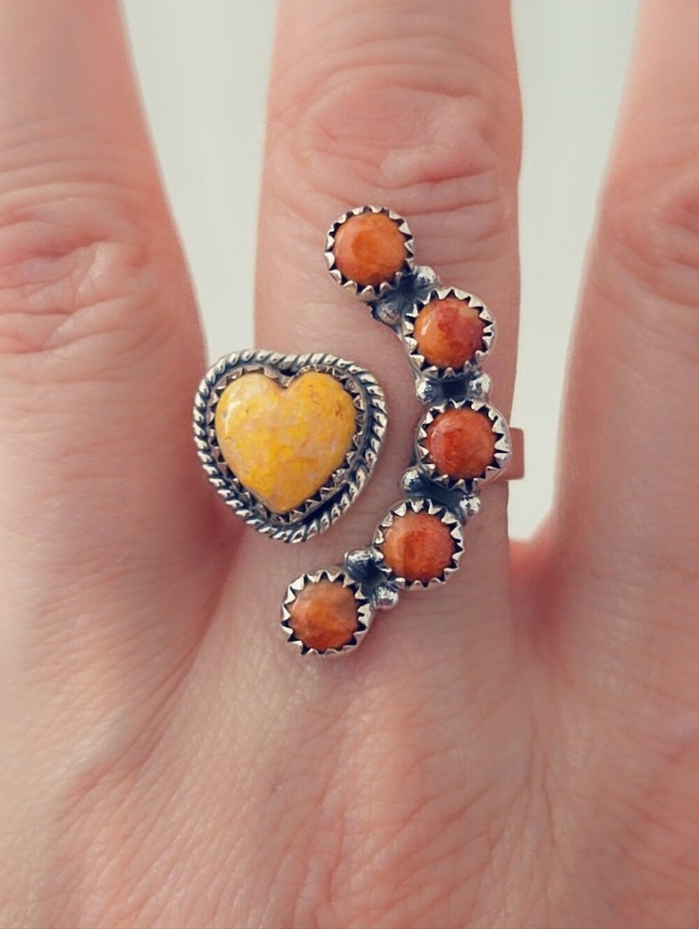 Bypass Coral & Sunstone 925 Sterling Silver Gemstone Ring